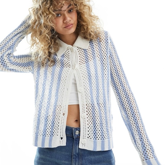 ASOS Blue and White Women's Cardigan - Picture 2 of 8